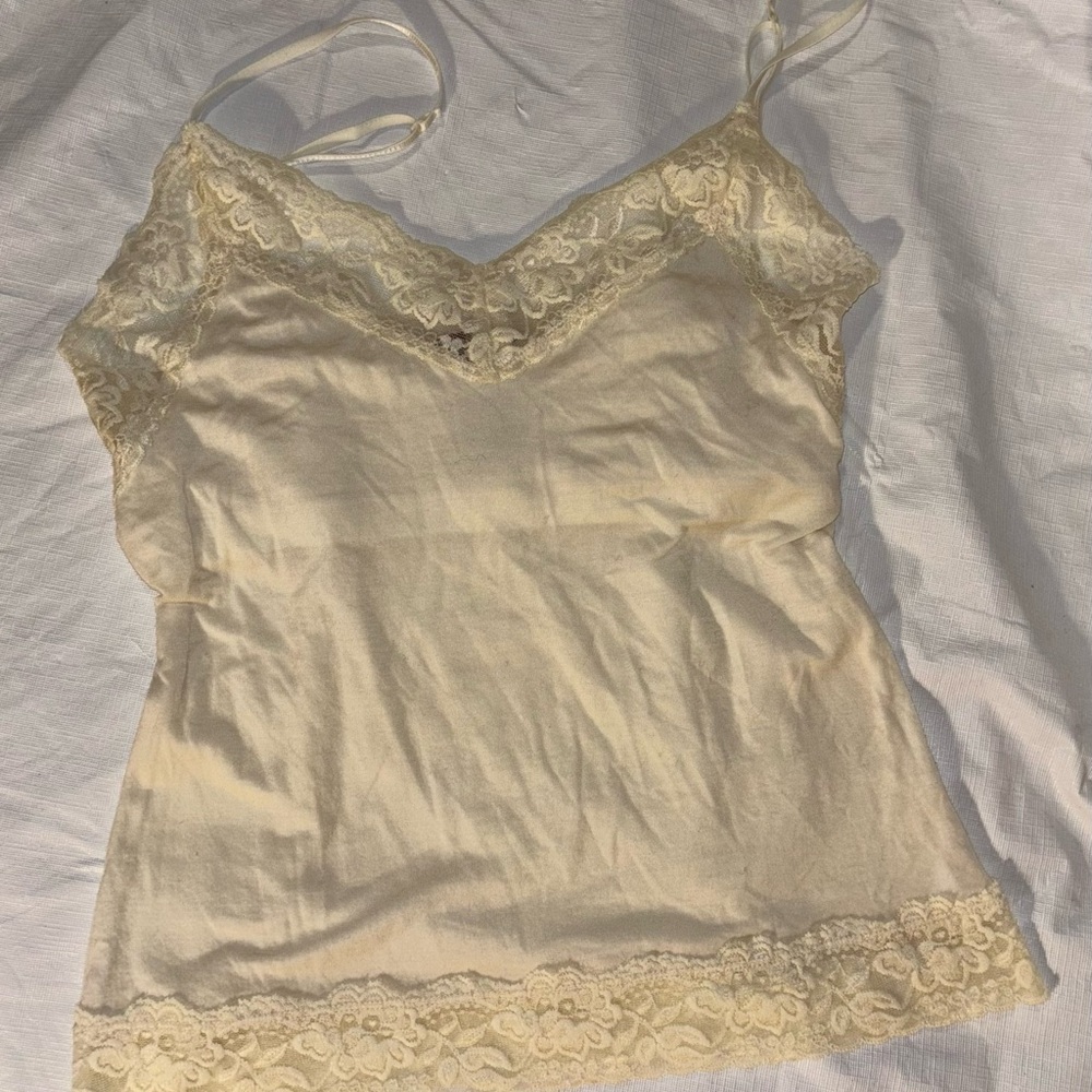 Y2K Lace Trim Cami Tank Top Antique White Sz.M CoquetteGirl Trendy Popular Style - Picture 1 of 5